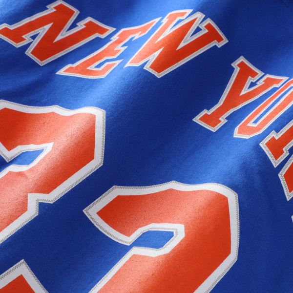 Футболка New York Knicks Patrick Ewing Mitchell & Ness Blue Hardwood Classics Stitch Name & Number