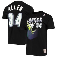 Футболка Ray Allen Milwaukee Bucks Mitchell & Ness Hardwood Classics Stitch Name & Number - Black