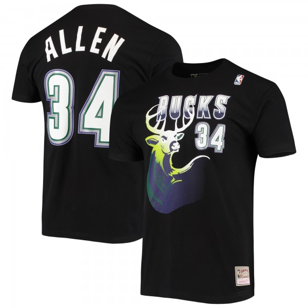 Футболка Ray Allen Milwaukee Bucks Mitchell & Ness Hardwood Classics Stitch Name & Number - Black