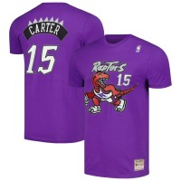 Toronto Raptors Vince Carter Mitchell & Ness Purple Hardwood Classics Stitch Name & Number T-Shirt