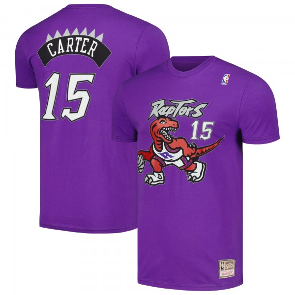 Toronto Raptors Vince Carter Mitchell & Ness Purple Hardwood Classics Stitch Name & Number T-Shirt