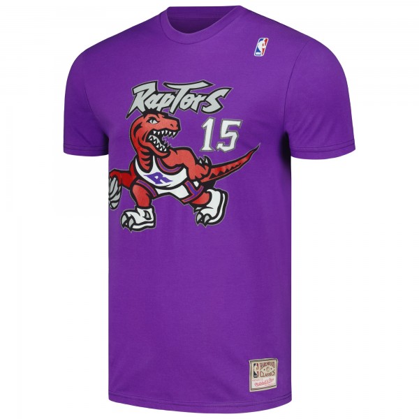 Toronto Raptors Vince Carter Mitchell & Ness Purple Hardwood Classics Stitch Name & Number T-Shirt