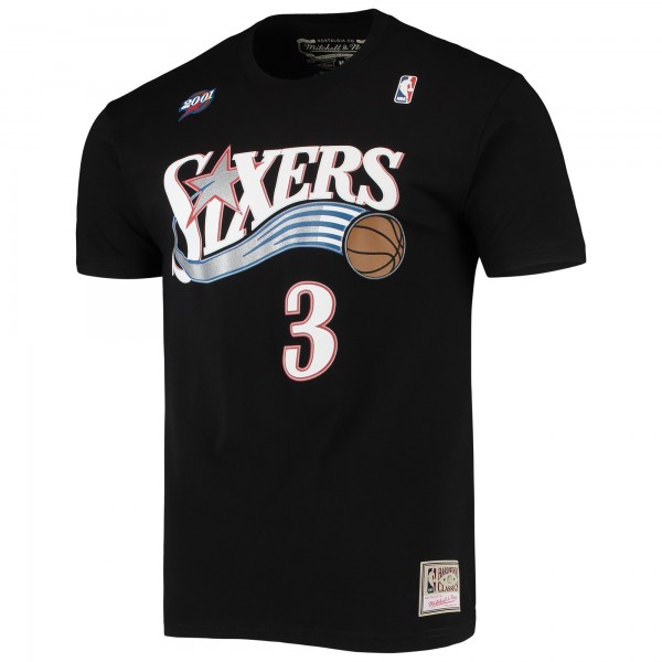Philadelphia 76ers Allen Iverson Mitchell & Ness Black Hardwood Classics Stitch Name & Number T-Shirt