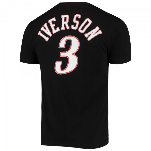 Philadelphia 76ers Allen Iverson Mitchell & Ness Black Hardwood Classics Stitch Name & Number T-Shirt