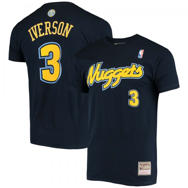 Denver Nuggets Allen Iverson Mitchell & Ness Navy Hardwood Classics Stitch Name & Number T-Shirt