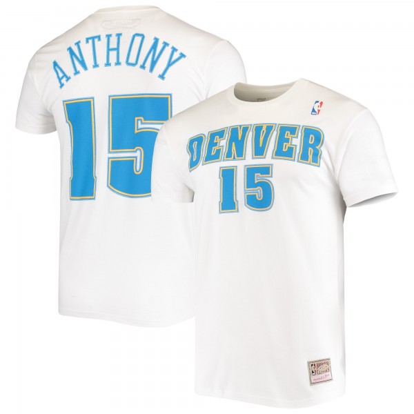 Denver Nuggets Carmelo Anthony Mitchell & Ness White Hardwood Classics Stitch Name & Number T-Shirt