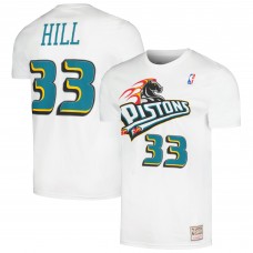 Detroit Pistons Grant Hill Mitchell & Ness White Hardwood Classics Stitch Name & Number T-Shirt