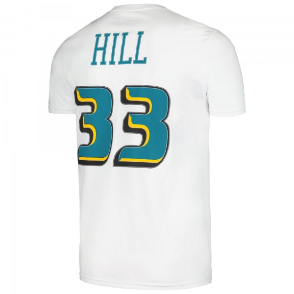 Detroit Pistons Grant Hill Mitchell & Ness White Hardwood Classics Stitch Name & Number T-Shirt
