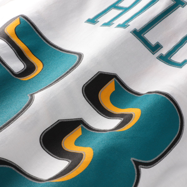 Detroit Pistons Grant Hill Mitchell & Ness White Hardwood Classics Stitch Name & Number T-Shirt