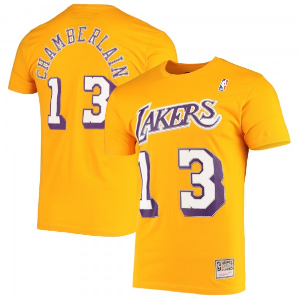 Футболка Los Angeles Lakers Wilt Chamberlain Mitchell & Ness Gold Hardwood Classics Stitch Name & Number