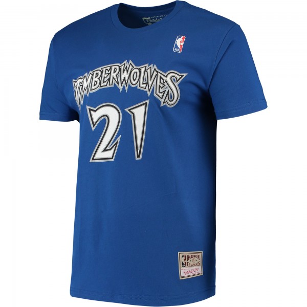 Футболка Kevin Garnett Minnesota Timberwolves Mitchell & Ness Hardwood Classics Stitch Name & Number - Blue