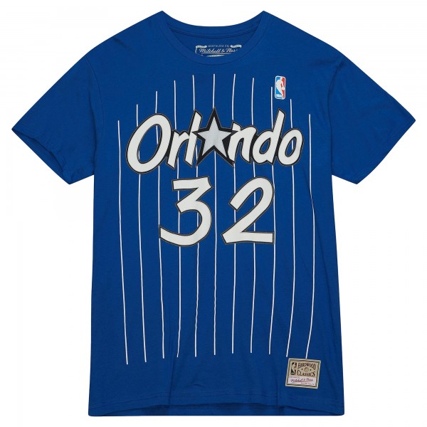 Orlando Magic Shaquille ONeal Mitchell & Ness Blue Hardwood Classics Stitch Name & Number T-Shirt