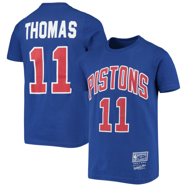 Подростковая Detroit Pistons Isiah Thomas Blue Hardwood Classics Name & Number T-Shirt