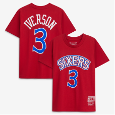 Подростковая Philadelphia 76ers Allen Iverson Red Hardwood Classics Name & Number T-Shirt