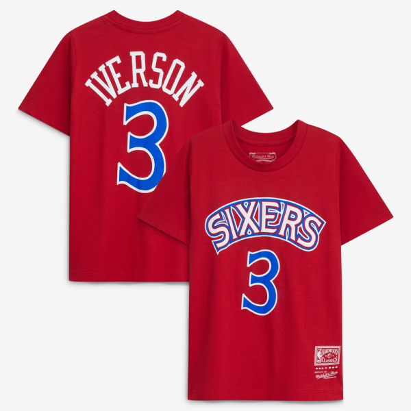 Подростковая Philadelphia 76ers Allen Iverson Red Hardwood Classics Name & Number T-Shirt