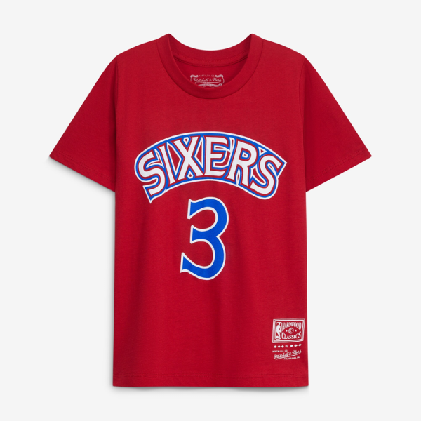 Подростковая Philadelphia 76ers Allen Iverson Red Hardwood Classics Name & Number T-Shirt