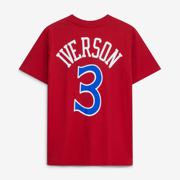 Подростковая Philadelphia 76ers Allen Iverson Red Hardwood Classics Name & Number T-Shirt