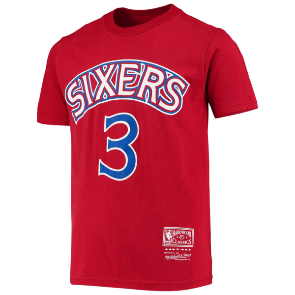 Подростковая Philadelphia 76ers Allen Iverson Red Hardwood Classics Name & Number T-Shirt