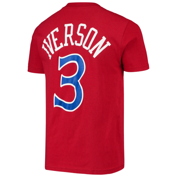Подростковая Philadelphia 76ers Allen Iverson Red Hardwood Classics Name & Number T-Shirt