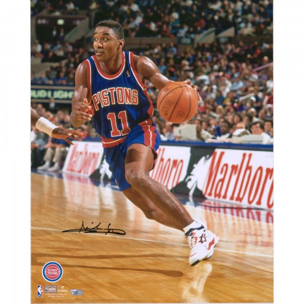 Autographed Detroit Pistons Isiah Thomas Fanatics Authentic 16 x 20 Driving in Blue Jersey Photograph