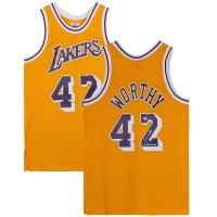 Игровая джерси Autographed Los Angeles Lakers James Worthy Fanatics Authentic Mitchell and Ness Gold 1984-1985 Swingman with 3x NBA Champ Inscription
