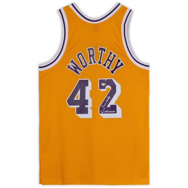 Игровая джерси Autographed Los Angeles Lakers James Worthy Fanatics Authentic Mitchell and Ness Gold 1984-1985 Swingman with 3x NBA Champ Inscription