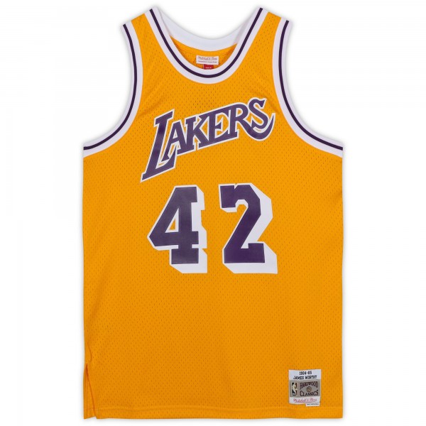 Игровая джерси Autographed Los Angeles Lakers James Worthy Fanatics Authentic Mitchell and Ness Gold 1984-1985 Swingman with 3x NBA Champ Inscription