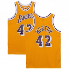 Игровая джерси Autographed Los Angeles Lakers James Worthy Fanatics Authentic Mitchell and Ness Gold 1984-1985 Swingman with HOF 03 Inscription