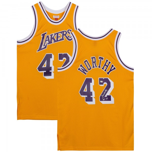 Игровая джерси Autographed Los Angeles Lakers James Worthy Fanatics Authentic Mitchell and Ness Gold 1984-1985 Swingman with HOF 03 Inscription