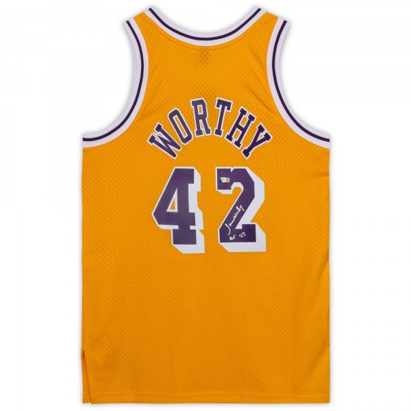 Игровая джерси Autographed Los Angeles Lakers James Worthy Fanatics Authentic Mitchell and Ness Gold 1984-1985 Swingman with HOF 03 Inscription