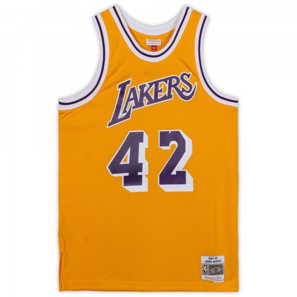 Игровая джерси Autographed Los Angeles Lakers James Worthy Fanatics Authentic Mitchell and Ness Gold 1984-1985 Swingman with HOF 03 Inscription