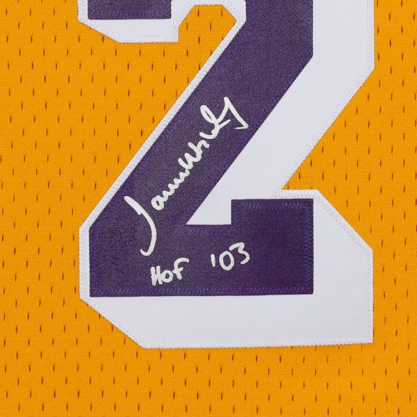 Игровая джерси Autographed Los Angeles Lakers James Worthy Fanatics Authentic Mitchell and Ness Gold 1984-1985 Swingman with HOF 03 Inscription