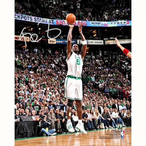 Autographed Boston Celtics Kevin Garnett Fanatics Authentic 8 x 10 Shooting In White Photograph