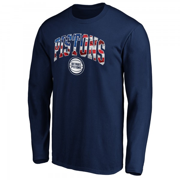 Detroit Pistons Navy Banner Wave Long Sleeve T-Shirt