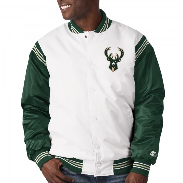 Бомбер Milwaukee Bucks Starter Renegade Varsity Satin - White/Hunter Green