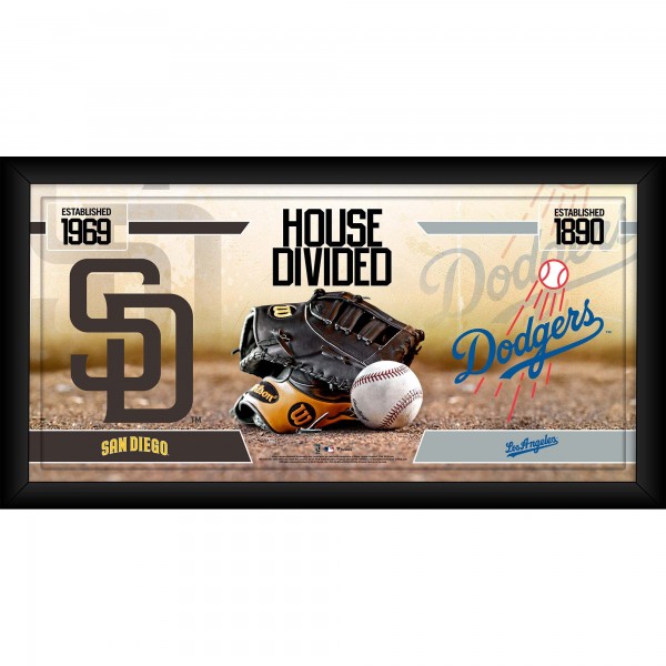 San Diego Padres vs. Los Angeles Dodgers Framed 10 x 20 House Divided Baseball Collage