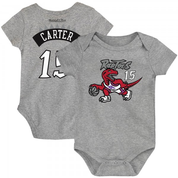 Малышам Toronto Raptors Vince Carter Mitchell & Ness Heathered Gray Hardwood Classics Name & Number Bodysuit
