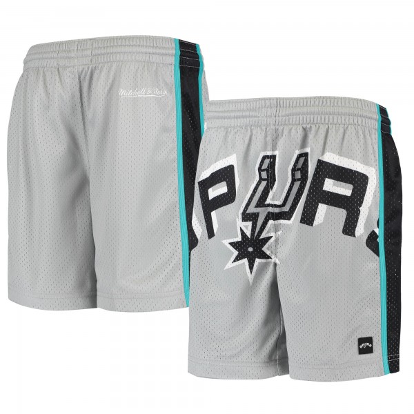 Детские шорты San Antonio Spurs Hardwood Classics Throwback Big Face Mesh - Gray - атрибутика NBA