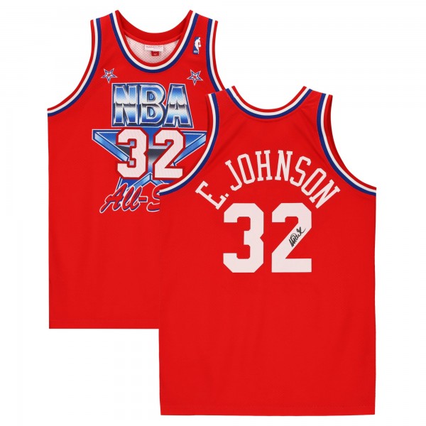 Игровая джерси Magic Johnson Los Angeles Lakers Fanatics Authentic Autographed Red Mitchell and Ness 1991 All-Star Game Authentic