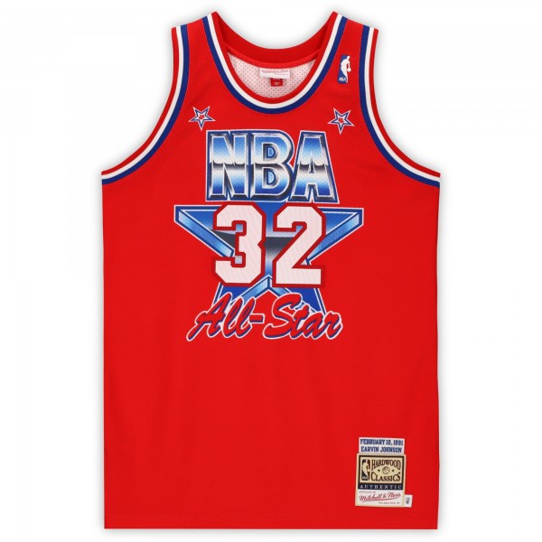 Игровая джерси Magic Johnson Los Angeles Lakers Fanatics Authentic Autographed Red Mitchell and Ness 1991 All-Star Game Authentic