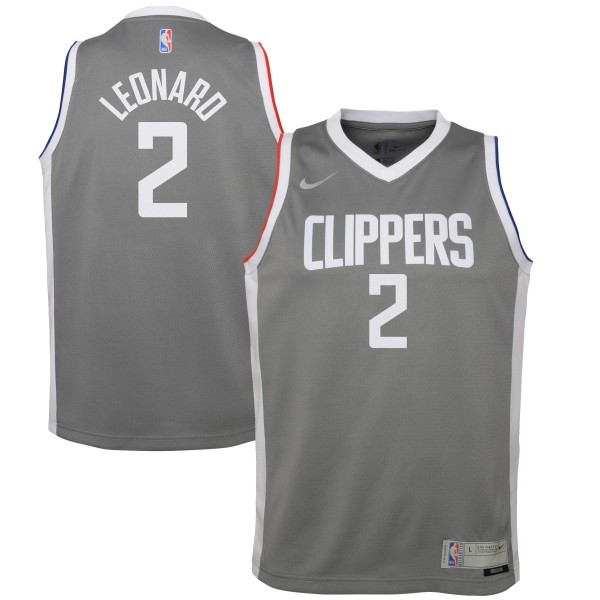 Детская игровая майка Kawhi Leonard LA Clippers Nike 2020/21 Swingman Gray - Earned Edition - баскетбольная джерси NBA