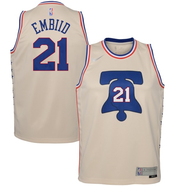Детская игровая майка Joel Embiid Philadelphia 76ers Nike 2020/21 Swingman Cream - Earned Edition - баскетбольная джерси NBA