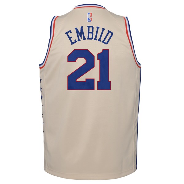 Детская игровая майка Joel Embiid Philadelphia 76ers Nike 2020/21 Swingman Cream - Earned Edition - баскетбольная джерси NBA