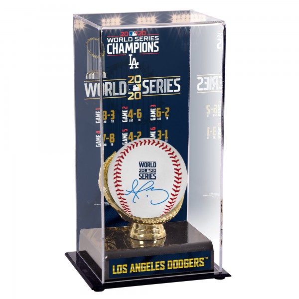 Autographed Los Angeles Dodgers Dustin May Fanatics Authentic 2020 World Series Baseball and 2020 World Series Champions Sublimated Display Case