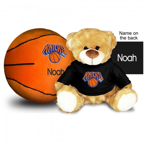 New York Knicks 10 Personalized Plush Bear & Basketball Set - Black