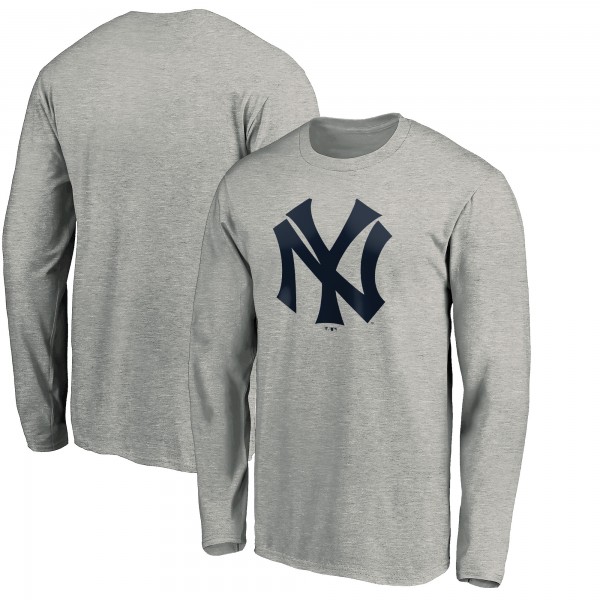 New York Yankees Heathered Gray Cooperstown Collection Huntington Logo Long Sleeve T-Shirt