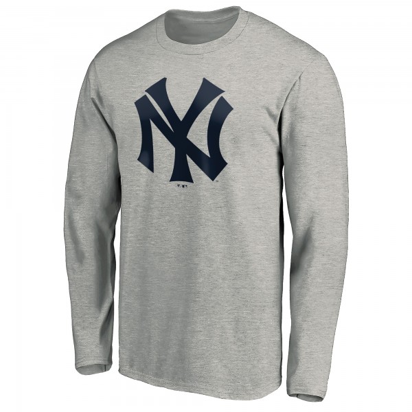 New York Yankees Heathered Gray Cooperstown Collection Huntington Logo Long Sleeve T-Shirt