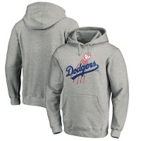 Los Angeles Dodgers Heather Gray Cooperstown Collection Huntington Logo Fitted Pullover Hoodie