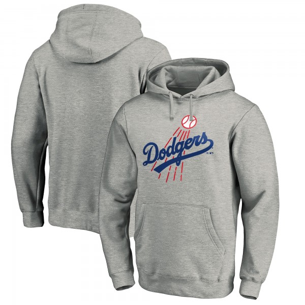 Los Angeles Dodgers Heather Gray Cooperstown Collection Huntington Logo Fitted Pullover Hoodie
