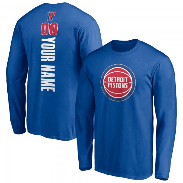 Detroit Pistons Blue Playmaker Personalized Name & Number Long Sleeve T-Shirt